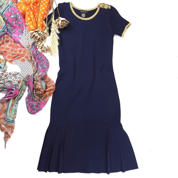 Sutton Studio Navy Dress with Gold Accents Size S - Picture 1 of 8